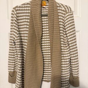 Ruby Rd Tan & White Striped Knit Cardigan – Size Medium, EUC, Cozy